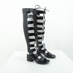 Jeffrey Campbell Women 6 Sixty Gladiator Boots Black Leather Lace Up Lizard NEW